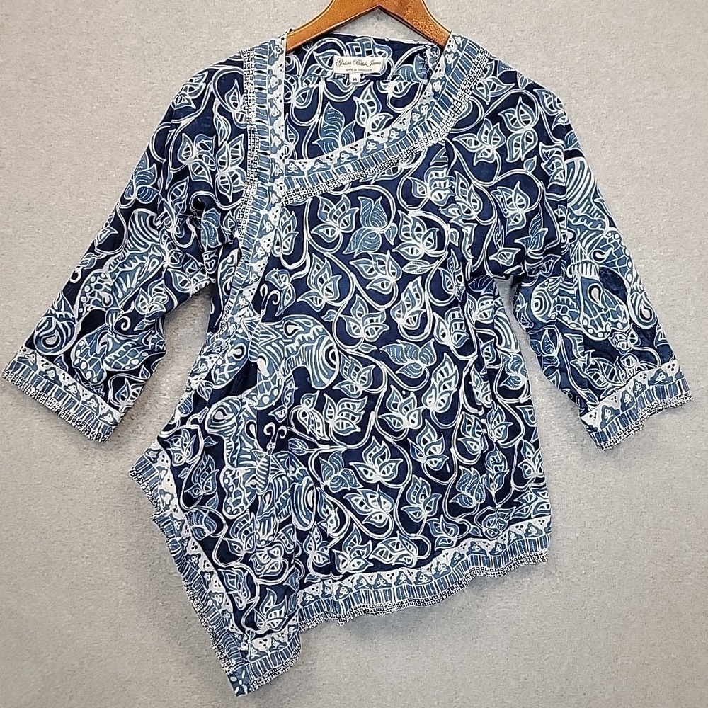 Galeri Batik Jawa BATIK Asymmetrical Flowy Top Women's M Blue Butterfly‎ Floral